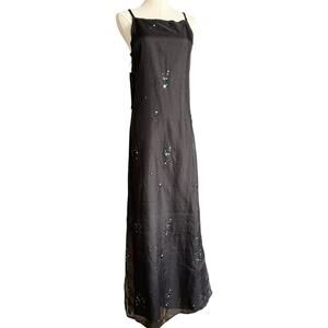 Vintage 100% Silk Square Neck Sequin Evening Gown Whimsical Dark Fairy